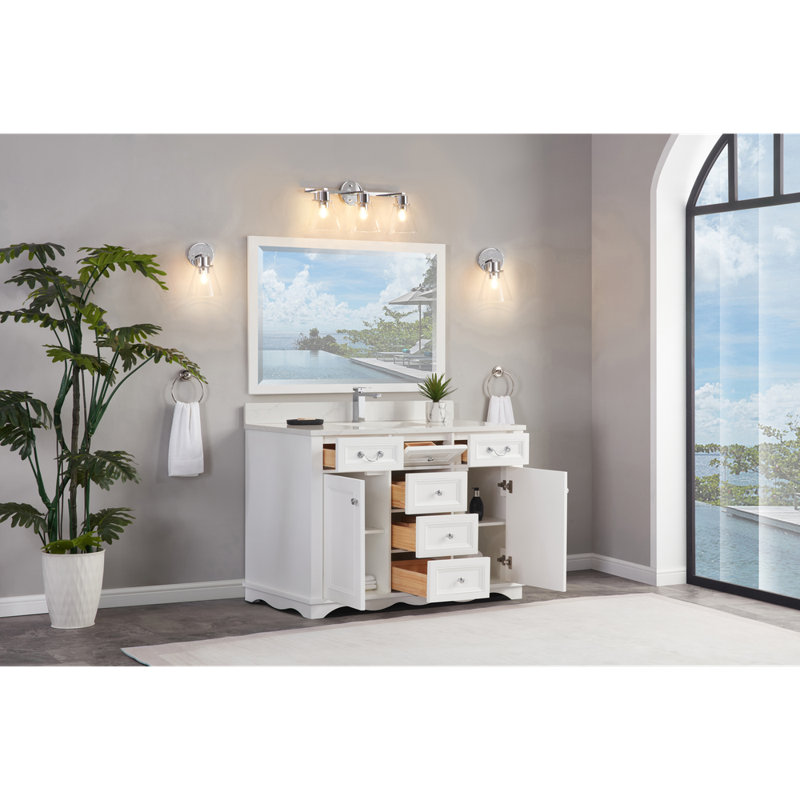 48" Cadet Finish Solid Wood Sink Vanity  With 1' Artificial Stone Top, White