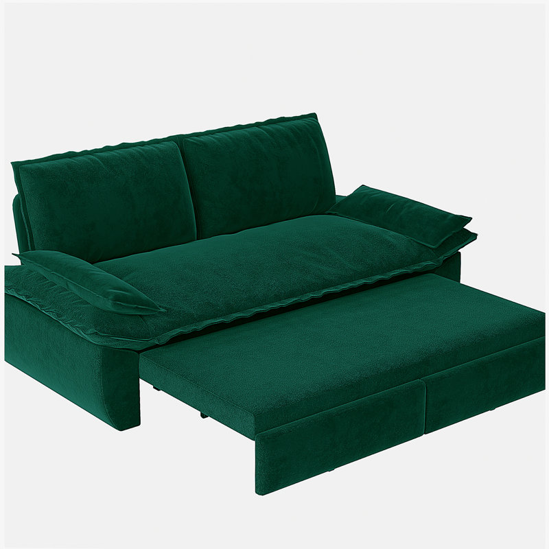 Grand canapé-lit escamotable de 73,2 po, canapé-lit convertible 3 en 1, causeuse en velours multifonctionnel, vert, Vert