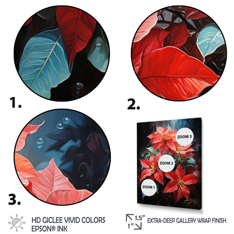 Cartha rouge, noir, poinsettia, fleur - imprimé, Cadre photo noir, H 20 po x l 12 po x P 1 po