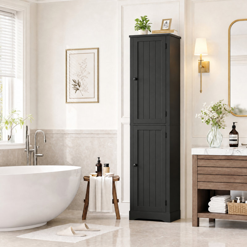 Armoire à linge avec tablettes réglables l 16 po x H 71 po x P 12 po, Noir