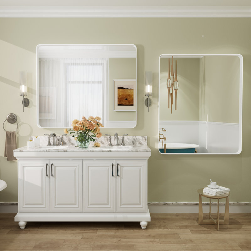 Miroir mural Aevar, 48 po x 40 po, Blanc mat