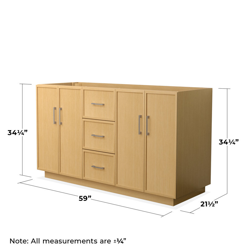 Base de meuble-lavabo double autoportant 59 po Elan TK, Nickel brossé, Beige