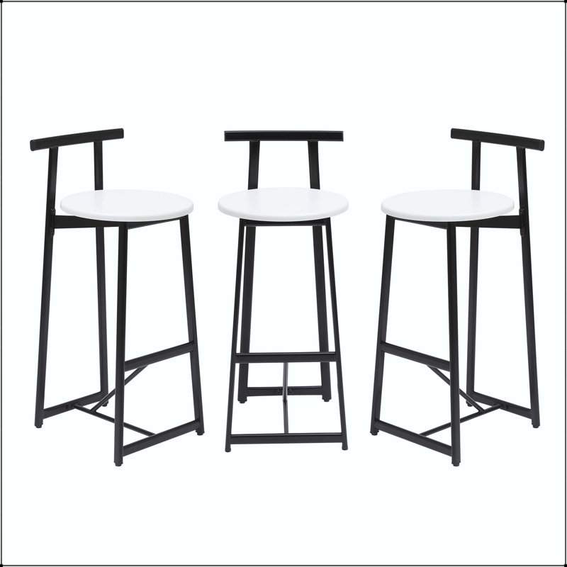 Ensemble de 3 tabourets de bar avec structure en métal et siège en panneau de fibres à densité moyenne blanc, Blanc