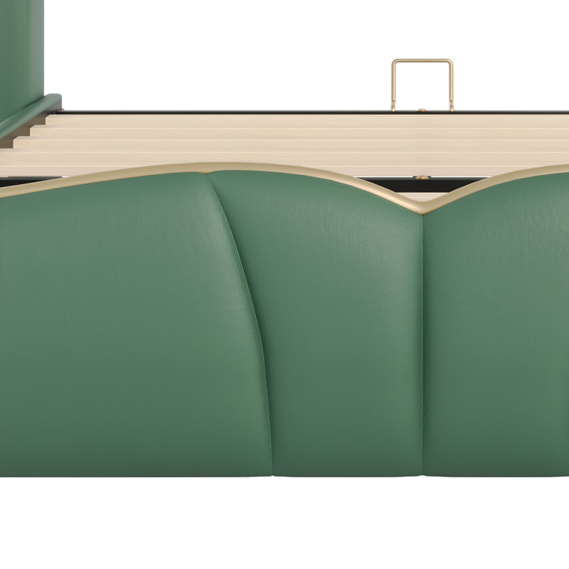 Structure de lit moderne avec tête de lit à oreilles, Vert foncé, Grand