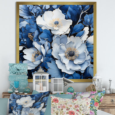 Aquarelle de fleurs saisonnières bleues et blanches II - Fleurs, art mural