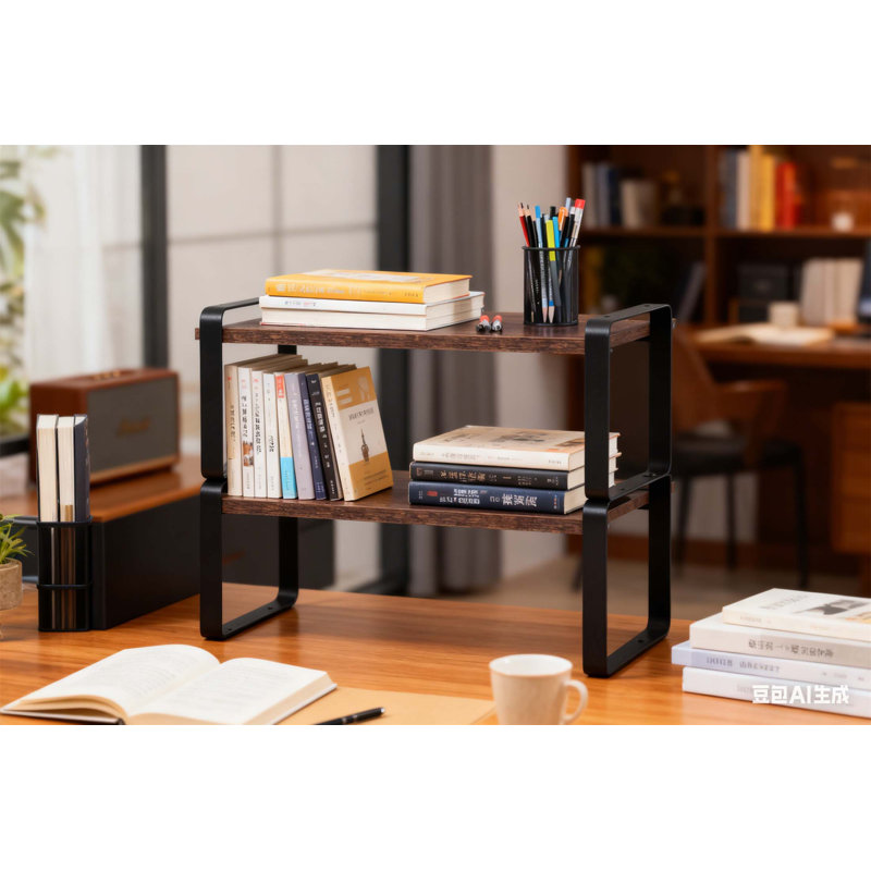 Tablettes de rangement réglables à 2 niveaux, effet bois rustique et structure en métal robuste pour l'organisation à la maison