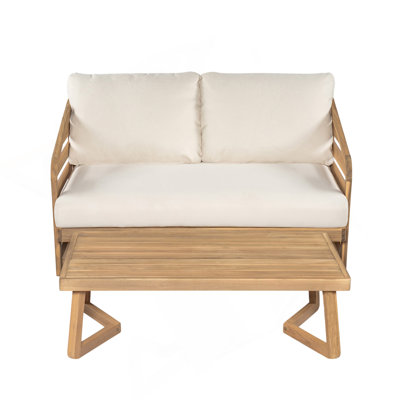 Royal Acacia Wood Loveseat And Coffee Table Set, Beige