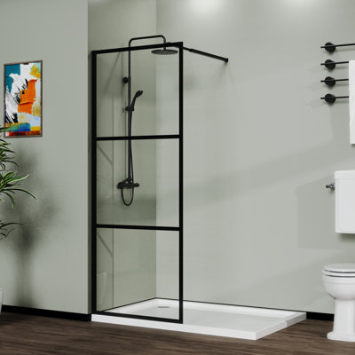 34" Walk-In Shower Screen Door For - Black Frame Clear Tempered Glass All Hardware Supplied Easy Door, 0.2" Adjustable Support Any Space