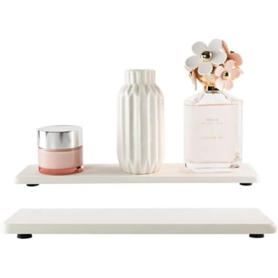 2 Pcs Water Absorbing Stone Trays, Kitchen/Bathroom Sink Soap Dish, Diatomite Tray Used For Hand Soap & Cosmetic Bottles In The Modern Home, 3.15" W X 11.8" L, White