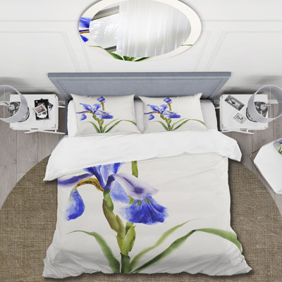 Iris bleu rétro - ensemble de housse de couette traditionnel - microfibre de polyester