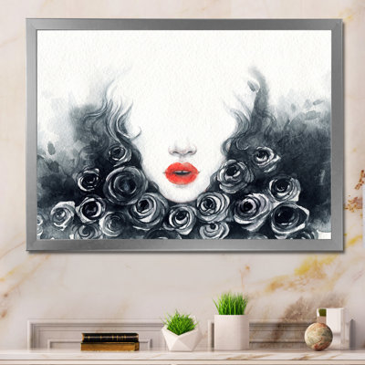 Fashionista avec des lèvres rouges - reproduction sur toile