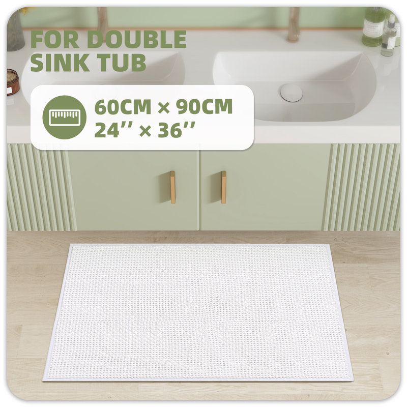 Idalee Bath Rug with Non-Slip Backing, White, 24''W x 36''L