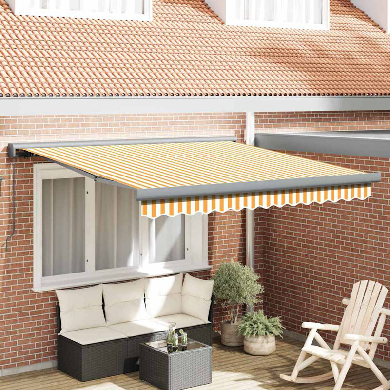 Ivy Bronx Fabric Cover Retractable Patio Awning, 300cm H x 250cm W, Yellow;White/Grey Striped