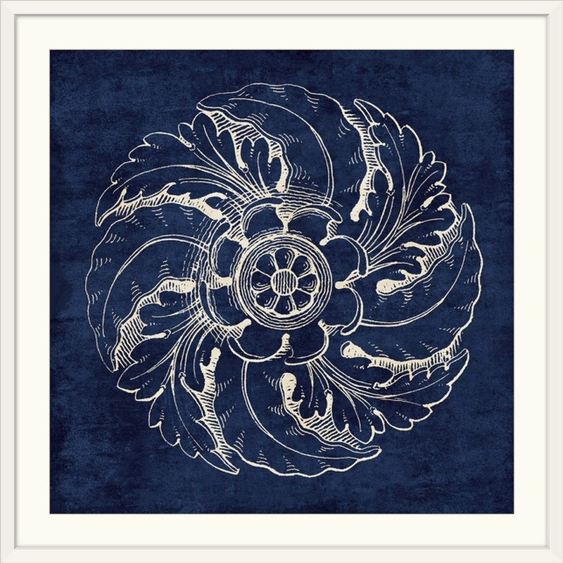 «Rosette IV», reproduction d'impression en indigo, H 24 po x l 24 po x P 1 po, Cadre blanc