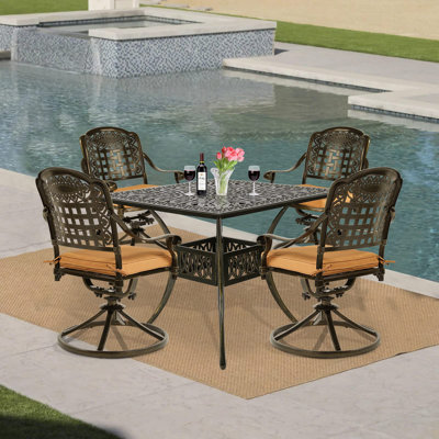 Vivijason 5-Piece Outdoor Patio Dining Set, All-Weather Cast Aluminum Conversation Set, Patio Furniture Set For Balcony Lawn Garden, Include 4 Swivel -  CA001+03-SWIVEL-5SET-CU-WFVJ