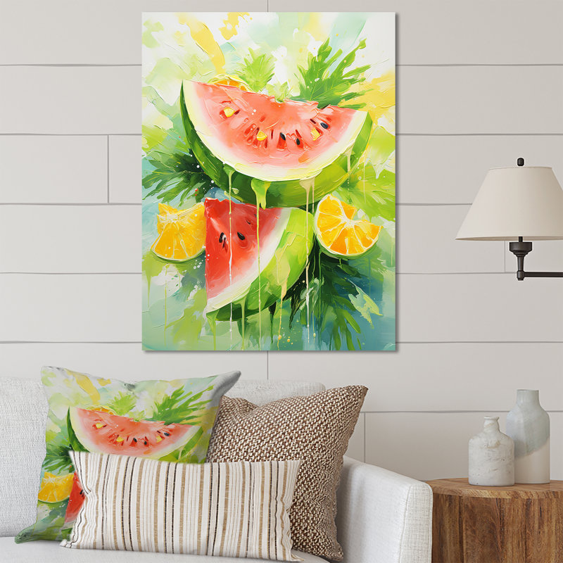 «Summertime Watermelon Fruit 5 - Fruits», art mural en métal, H 32 po x l 24 po x P 1 po