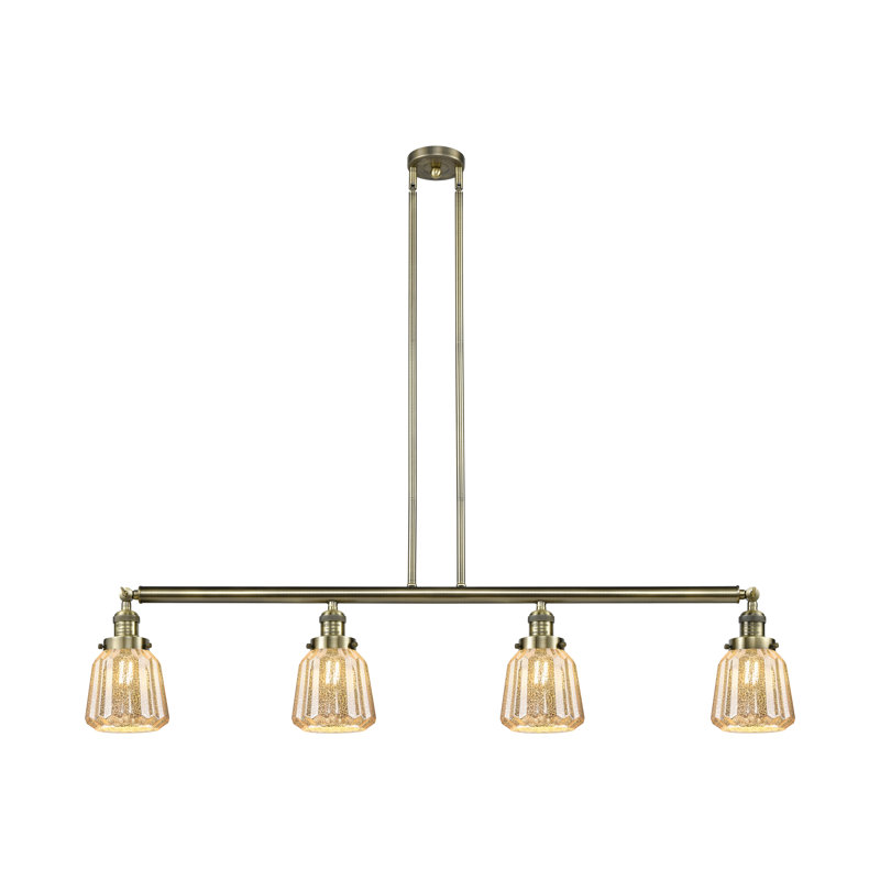 Chatham - 4 lumières - 51 pouces - Laiton antique - Tige suspendue - Îlot réglable, Mercury/Ribbed, Gold