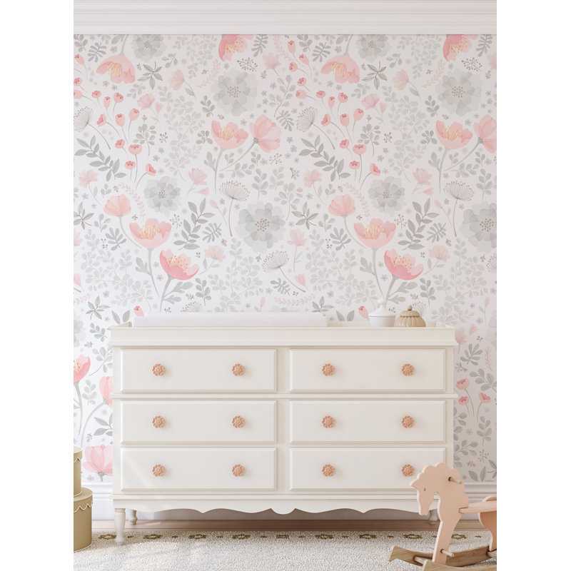 Panneau de papier peint texturé Lima Whimsy, L 96 po x l 48 po, Corail / gris