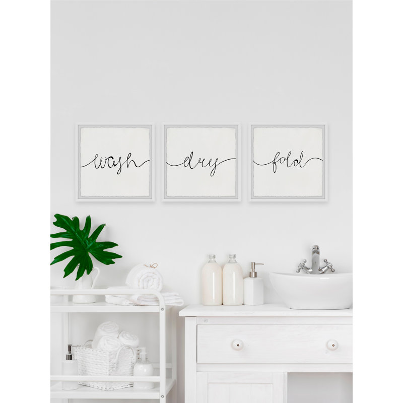 Bayliss Cursive Laundry - Ensemble de 3 encadrements d'art textuel, L 24 po x H 24 po