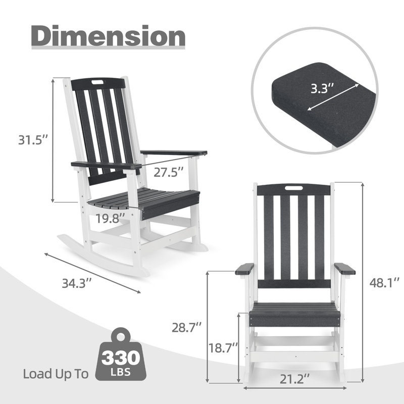 Chaise berçante d'extérieur en PEHD Aoodor, Gris foncé et blanc