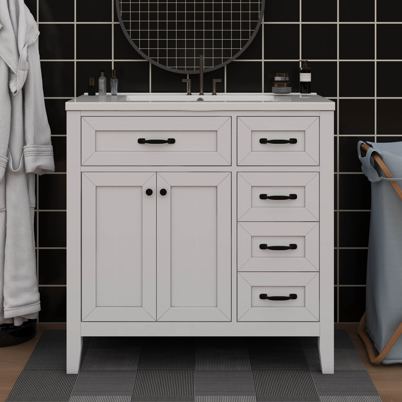 Meuble-lavabo simple 36 po avec tiroirs pratiques, Blanc