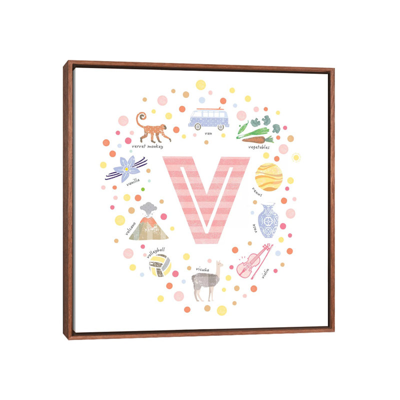 Lettre V - impression d'art graphique, Toile avec cadre brun, Pas de tapis, H 26 po x l 26 po x P 1,5 po