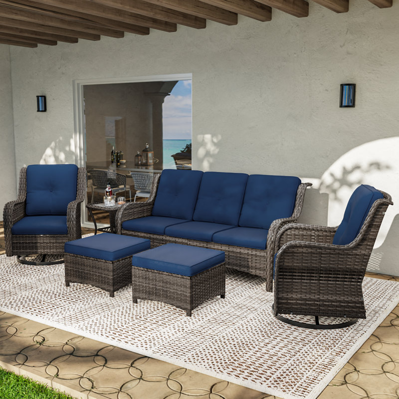 Marala Polyethylene (PE) Wicker 5 - Person Seating Group with Cushions, Blue