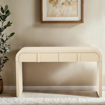 Fluted Console Table With 2 Drawers And Rounded Corners – Modern Entryway Storage Sofa Table For Hallway Or Living Room