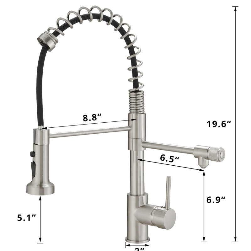 Robinet d'évier de cuisine en nickel brossé avec fonction d'eau potable - Filtre rétractable pour les robinets de cuisine à domicile