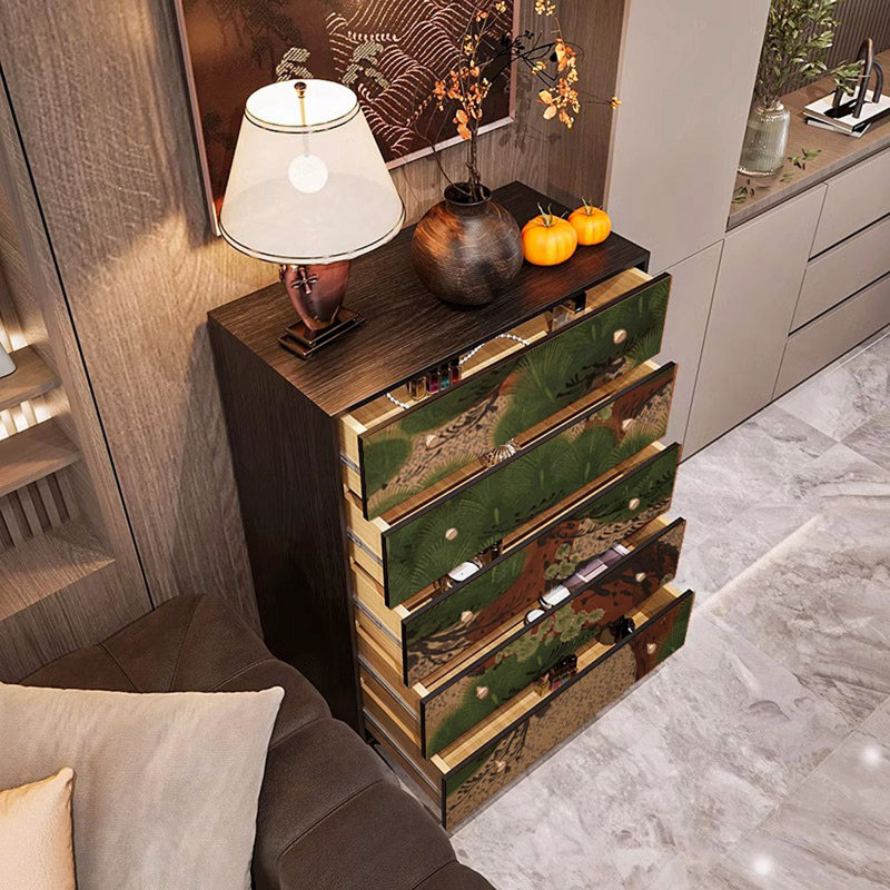 Armoire de rangement multi-tiroirs en pin massif, Noyer