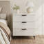 Grande table de chevet moderne en bois cannelé avec 3 tiroirs, l 25,6 po x P 13,8 po x H 29,5 po, blanc-1019608600