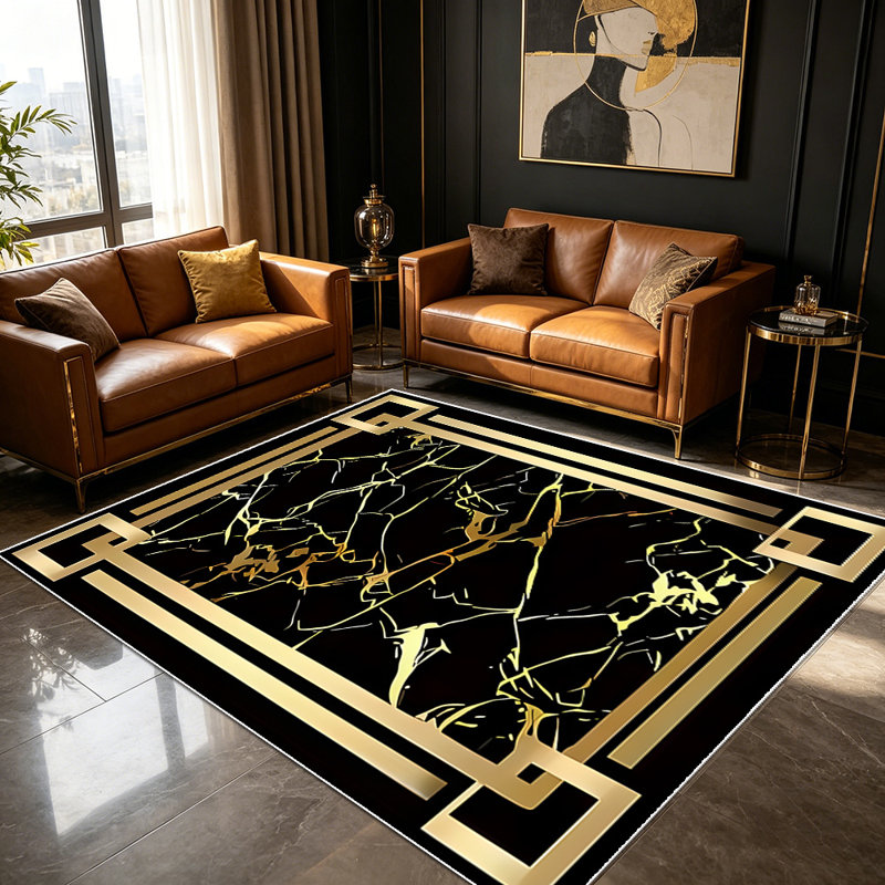 Light luxury art texture living room carpet, modern geometric frame design bedroom carpet, household soft decoration carpet