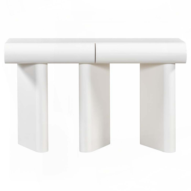 Entryway Table with 2 Curved Drawers,Space-Saving Hallway Table with Geometric Legs, White