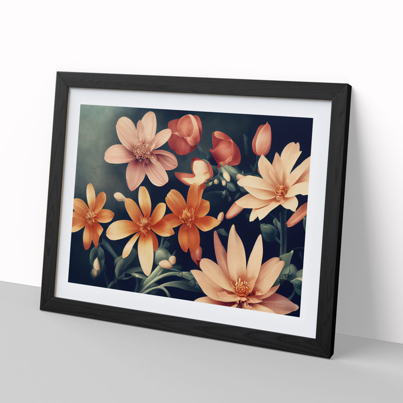 Timeless Flowers - Single Picture Frame Painting, 46cm H x 64cm W x 2cm D, Black