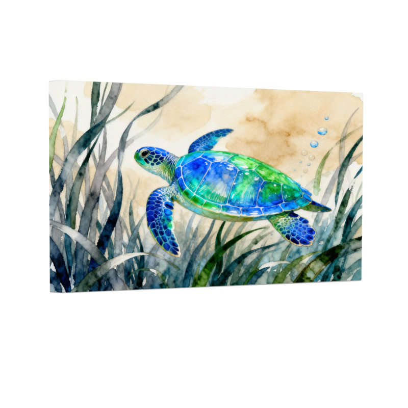 Animaux, tortue de mer nageant parmi les herbes marines, H 12 po x l 18 po