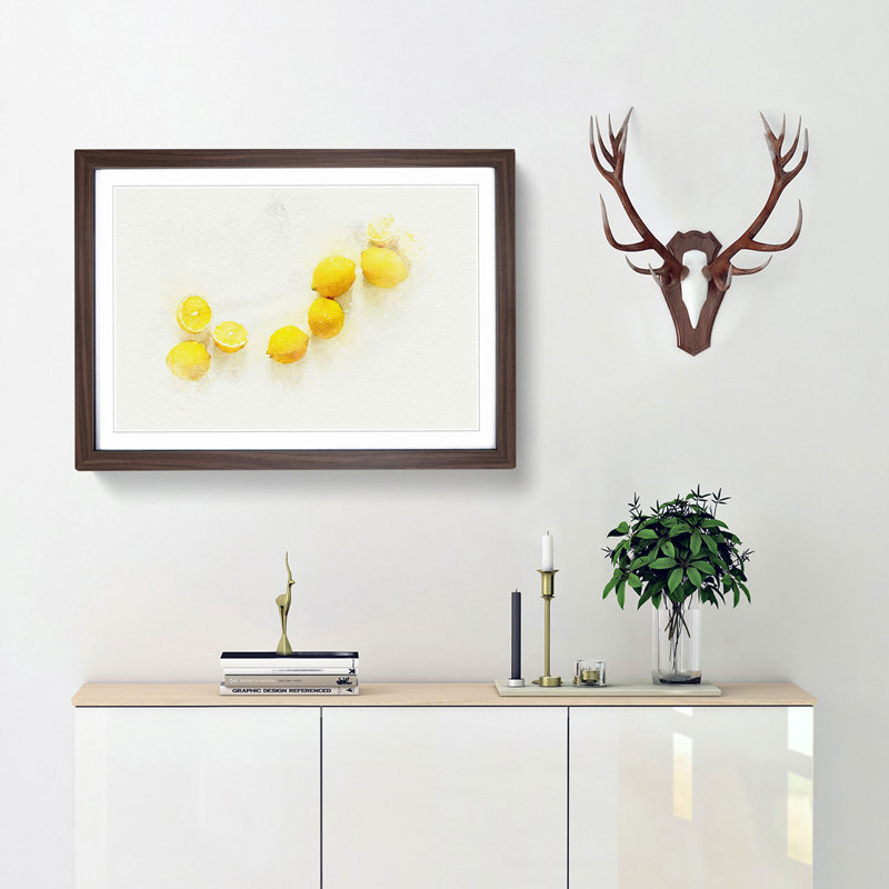 Lemon Fruit in Abstract - Picture Frame Graphic Art Print, 48cm H x 65cm W x 2cm D, Walnut Framed