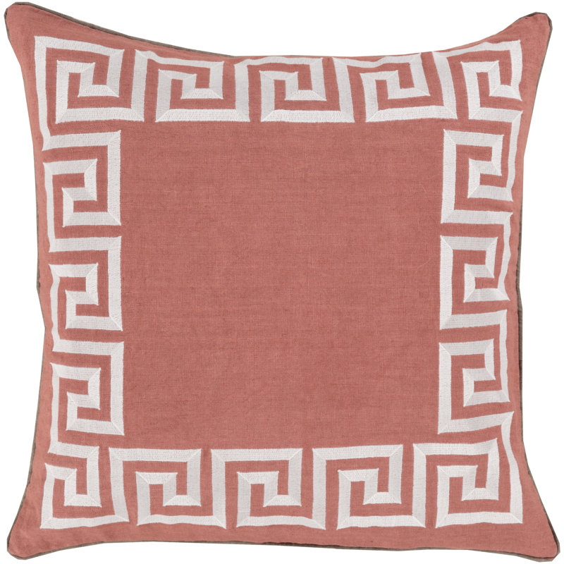 Embroidered Throw Pillow, 18" H x 18" W x 4" D, Salmon, Down