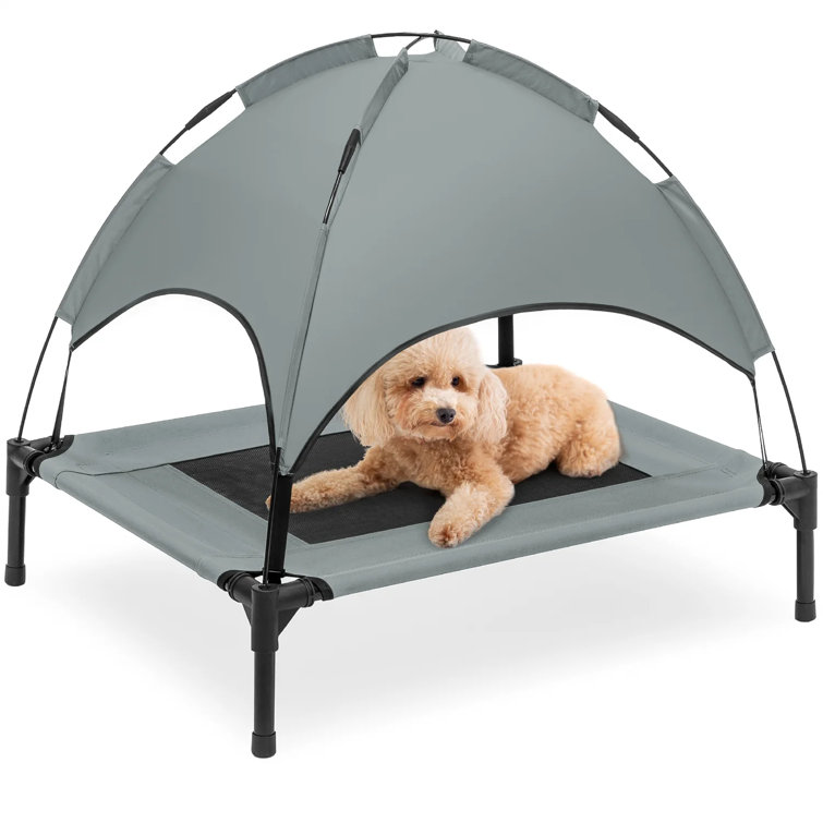 36in Outdoor Raised Cooling Pet Dog Bed w/ Canopy, Travel Bag