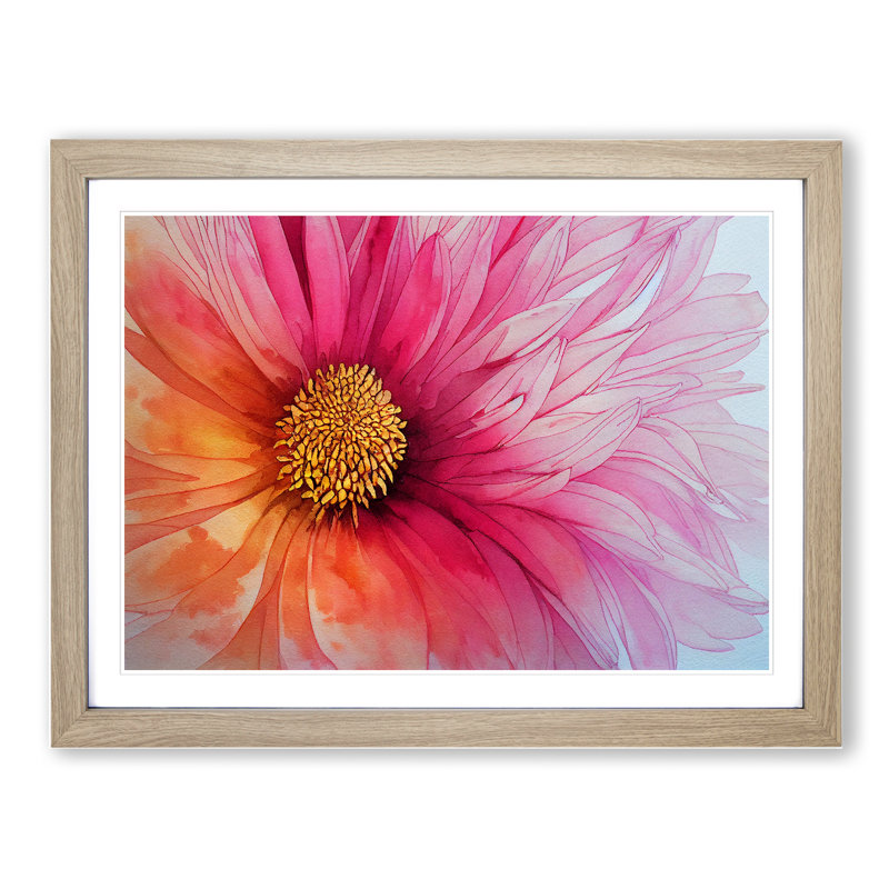 Chrysanthemum Watercolour Flower Vol.1 - Framed Print, 34cm H x 46cm W x 2cm D, Oak Framed