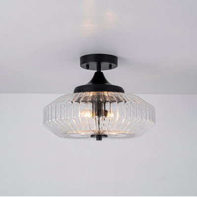 Luminaire suspendu en verre cannelé 2 lumières et semi-encastré
