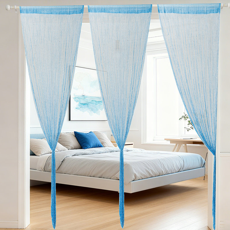 3pc 39 X 78 Inch Door String Curtain Wall Panel Fringe Window Decorative String Curtain, Blue