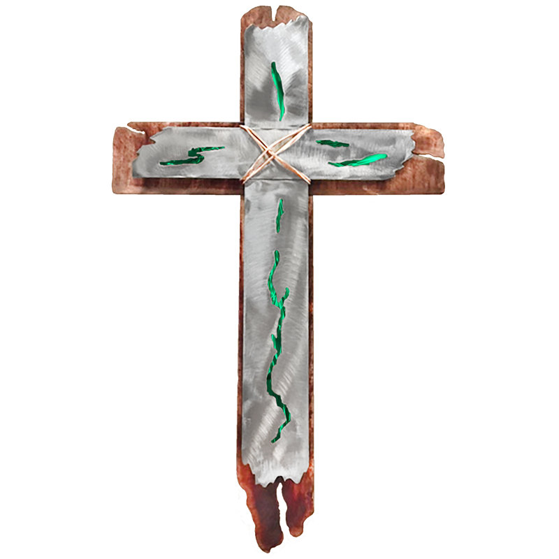 Meyerdirk Art Contemporary Steel Cross Wall Art - Green Foil Insert, Green