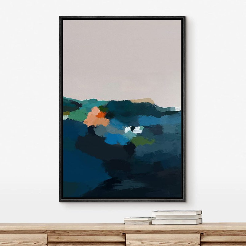 Abstrait coloré, coups de pinceau aquarelle, chaîne de montagnes pastel - peinture sur toile, Noir, L 16 po x H 24 po