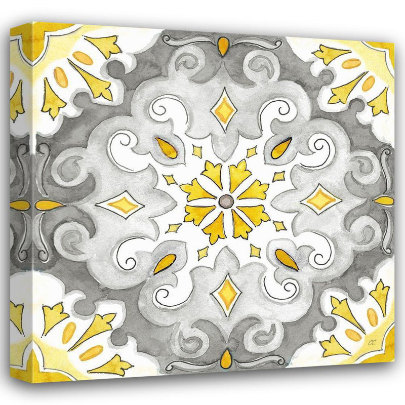 «Red Barrel Studio® Coulter, Cynthia Gallery», art sur toile titré: Joyau médaillon jaune gris