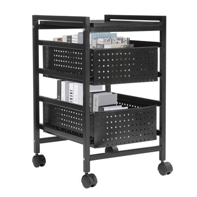 2-Tiermodern Black Rectangle File Storage Drawer Carts Carbon Steel File Storage Organizer On Wheels