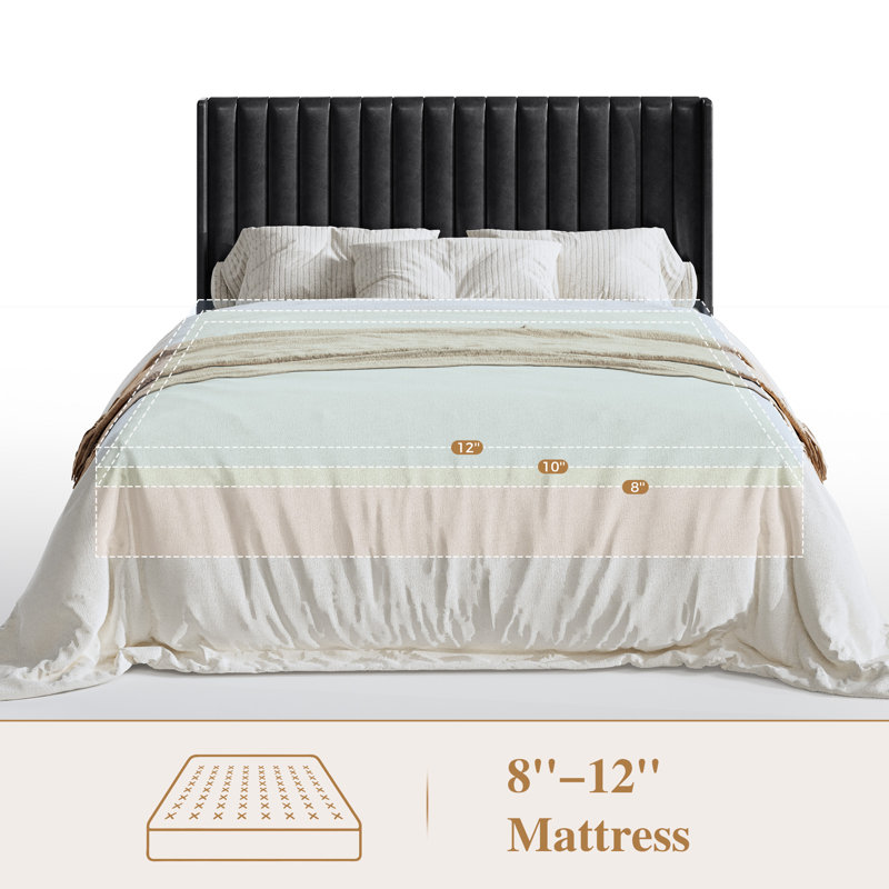 Ensemble de lit Celyn à oreilles capitonnées avec table de chevet cannelée, ensemble de meubles de chambre, Black, Queen
