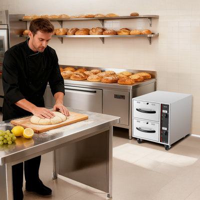 Chauffe-plat commercial électrique, 2 réchauds pleine grandeur en acier inoxydable, armoire chauffante standard autoportante, large plage de température de 85 ° F à 185 ° F, pour restaurant, hôtel et boulangerie
