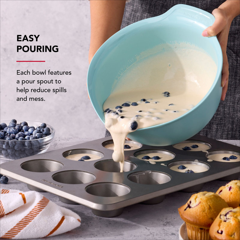 KitchenAid® Universal Nesting Plastic Mixing Bowls, Set of 3, Non-Slip Base, Easy Pour Spout, Mineral Water