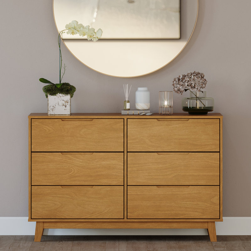 Jerred 6 Drawer 51" W Solid Wood Dresser, Caramel