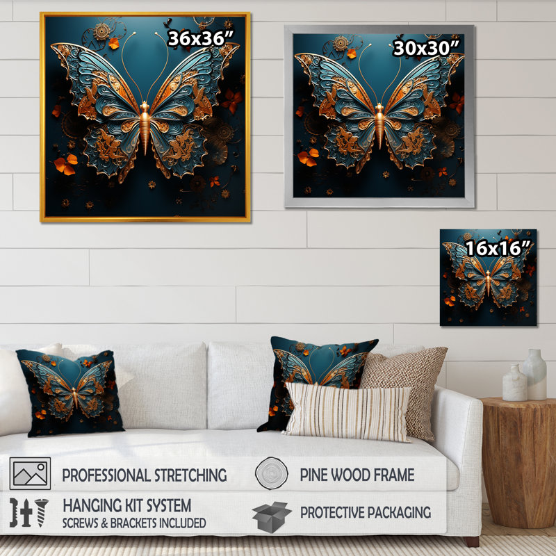 «Enchanted Hues Transport Butterflies» sur impression sur toile, Cadre flottant noir, H 30 po x l 30 po